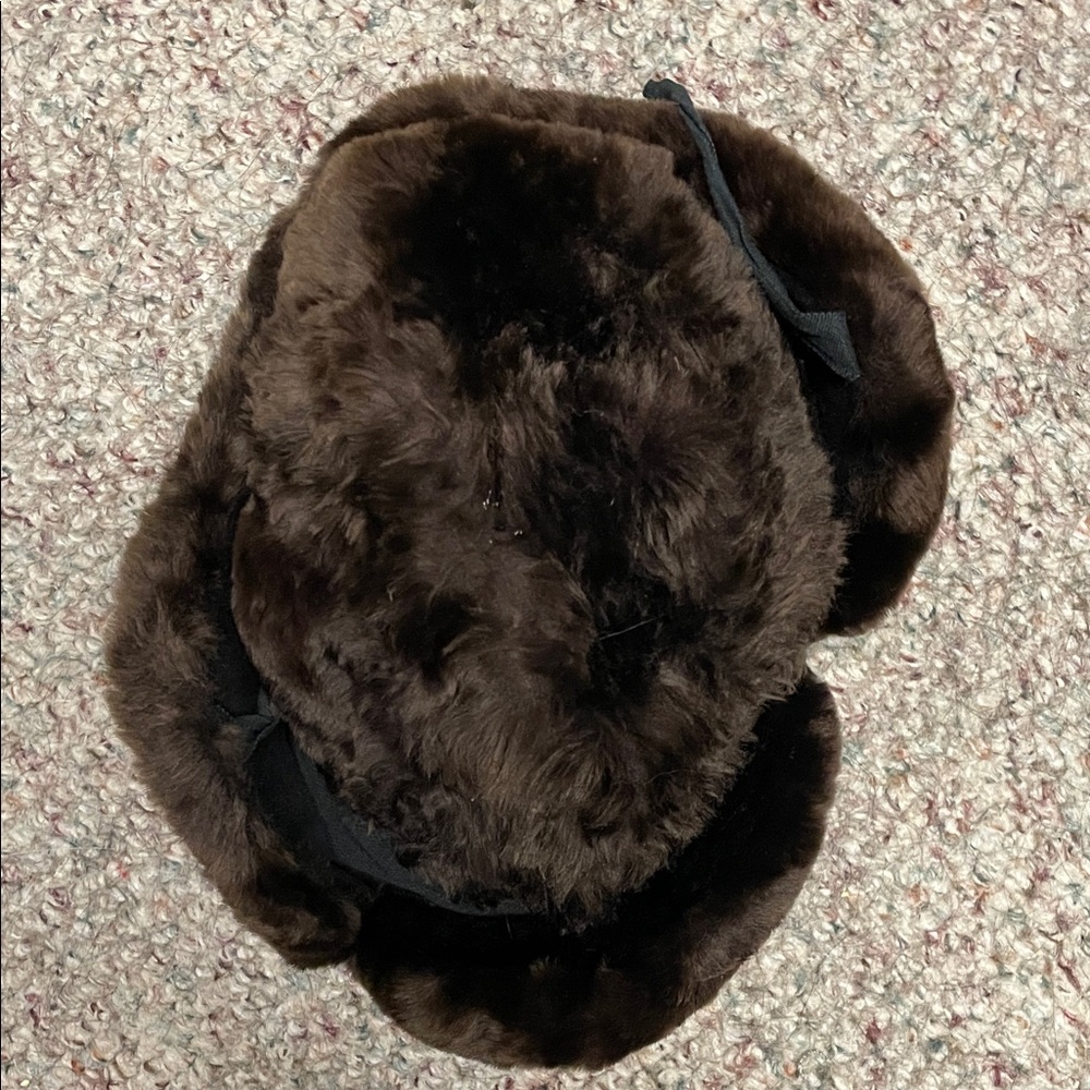 Vintage 100% real Fur trapper style Brown hat with ear and forehead flaps - Picture 9 of 9